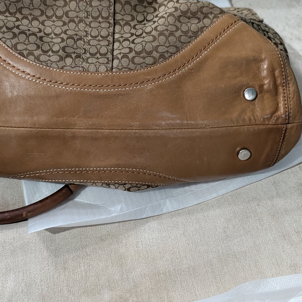 COACH Authentic Signature Flap Satchel Brown Monogram And Leather Like New - Picture 16 of 16